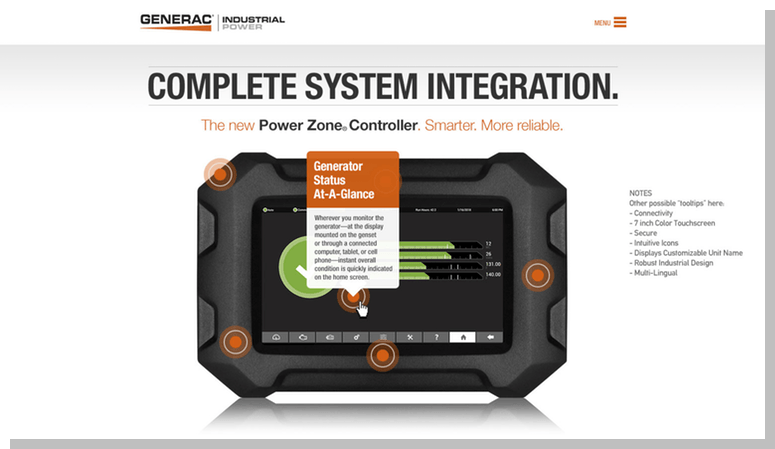 An image of the top portion of a landing page concept I created for Generac Power Systems.