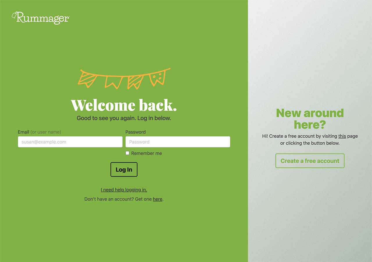 Rummager.com log in page
