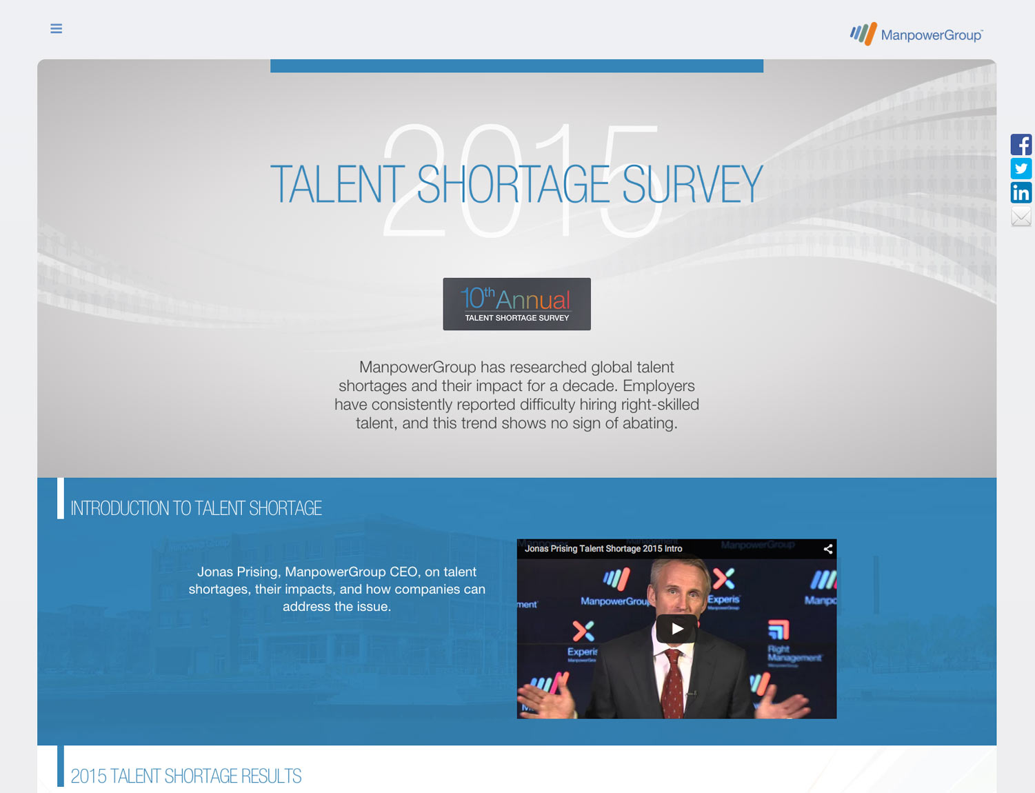 An image of the ManpowerGroup Talent Shortage 2015 website.